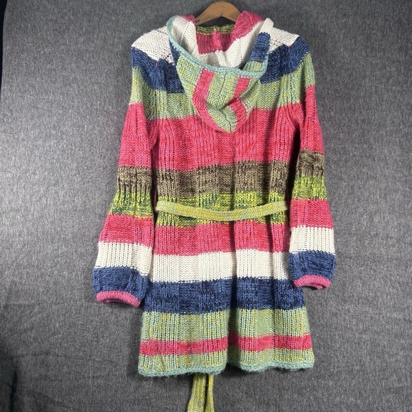 Boho Rainbow Crochet Cardigan Jacket Art To Wear Large Buttons Hooded Size S/M - Picture 10 of 11
